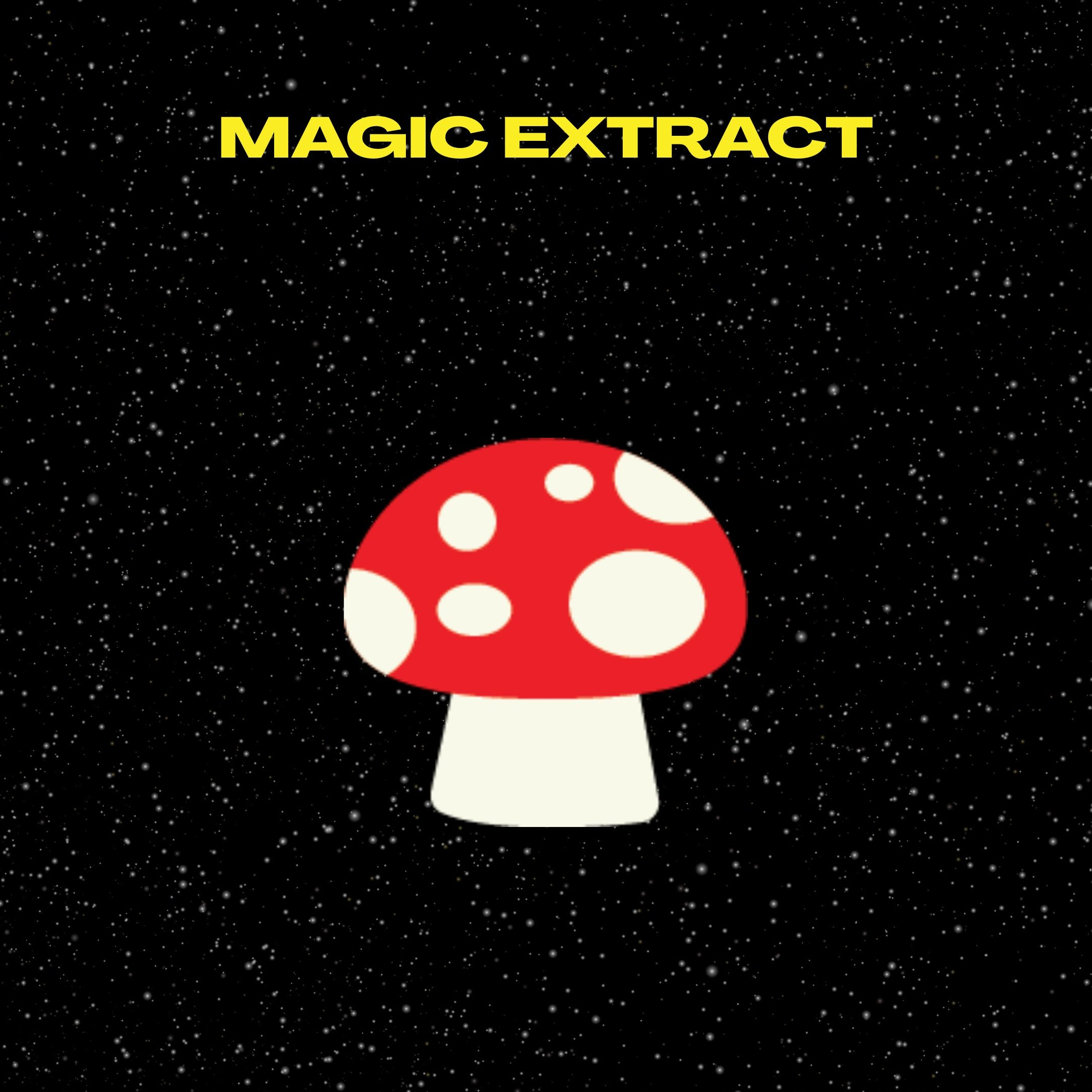 Red and white mushroom icon with 'Magic Extract' text on a black background